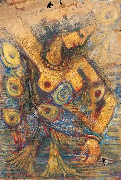 Sudhir Khastgir (Artist), Woman & Fish, 1961, Painting