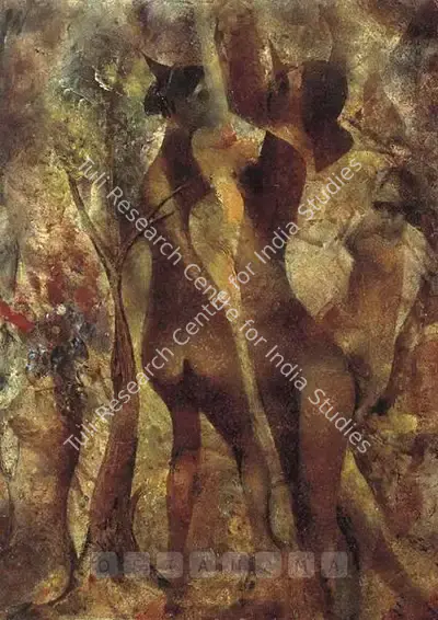 Bendre, N.S. (Artist). Women In Forest. Gouache, c.1956 | Painting | FineArts | 00376576