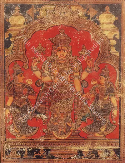 Tanjore School (Artist), A Goddess with Attendants, 1910, Painting