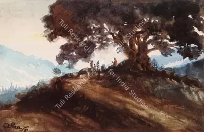 Bireshwar Sen (Artist), Buddha on a Hill Top, 1950, Painting