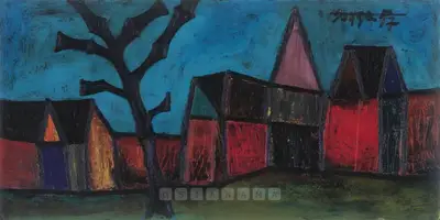 Souza, F.N. (Artist). Row Of Houses. Oil on board, 1957 | Painting | FineArts | 00598492