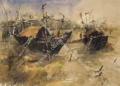 N.S. Bendre (Artist), Boats, 1940, Painting