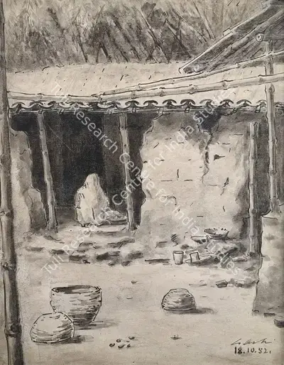 Gobardhan Ash (Artist), Broken Yet Living, 1952, Drawing
