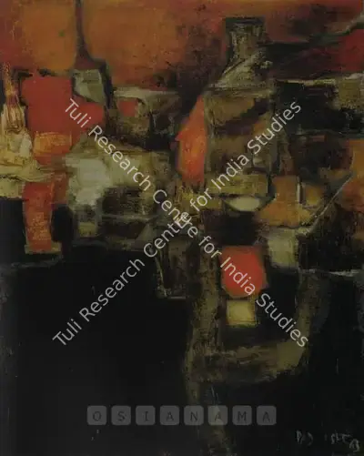 Akbar Padamsee (Artist), Village Aux Quatre Maisons Oranges, 1963, Painting