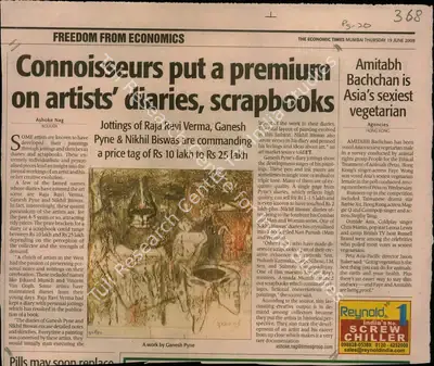 Ashoke Nag (Reporter), Connoisseurs Put a Premium on Artists' Diaries, Scrapbooks, 2008, Newspaper Clipping