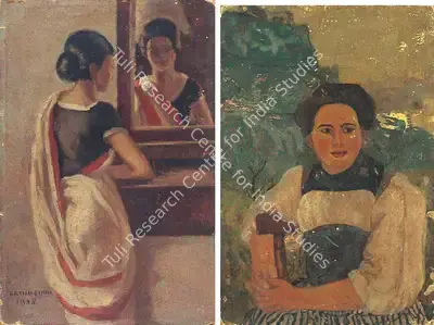 Satish Sinha (Artist), Woman Before Mirror & Swiss Woman                                                                                                (Double Sided), 1938, Painting