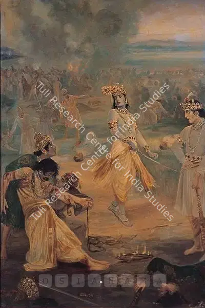M.V. Dhurandhar (Artist), Battle Scene From The Mahabharata, 1922, Painting