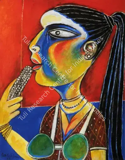 Paritosh Sen (Artist), Woman Eating Bhutta, 1999, Painting