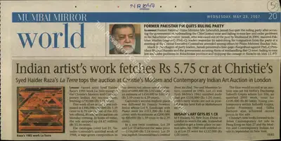 Indian Artist's Work Fetches Rs 575 Cr at Christie's, 2007, Newspaper Clipping