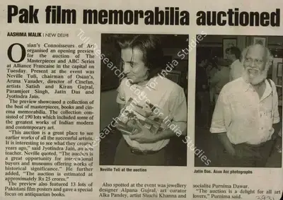 Pak Film Memorabillia Auctioned, 2007, Newspaper Clipping
