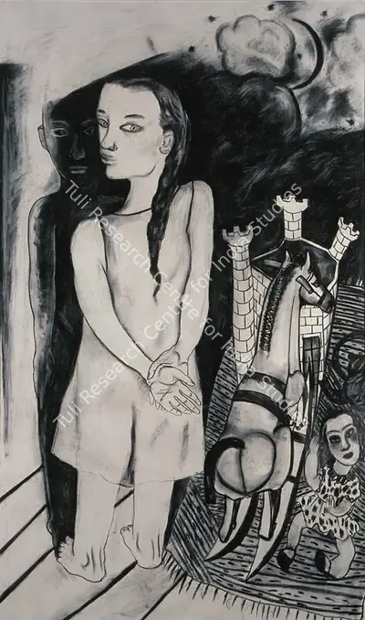 Rodwittiya, Rekha (Artist). Pilgrims of Pantomine. Charcoal on paper, 1990 | Drawing | FineArts | 00599101