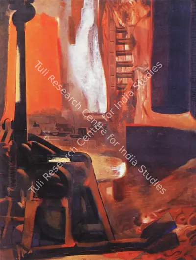 Nataraj Sharma (Artist), Roadmaker - Orange Light, Painting