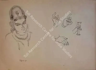 Somnath Hore (Artist), Untitled (Temple sketches), 1953, Painting