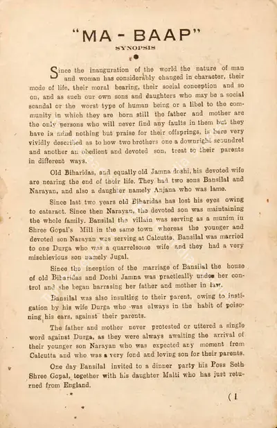 V.M. Vyas (Director), Ma Baap, 1944, Song-Synopsis Booklet