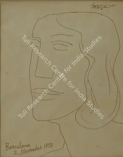 F.N. Souza (Artist), Untitled (Head), 1958, Drawing