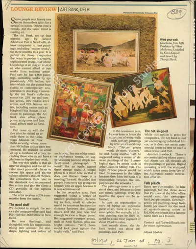 Aliyah Shahid (Reporter), Lounge Review I Art Bank, Delhi, 2008, Newspaper Clipping