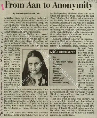 Radha Rajadhyaksha (Reporter), From Aan to Anonymity, 2006, Newspaper Clipping
