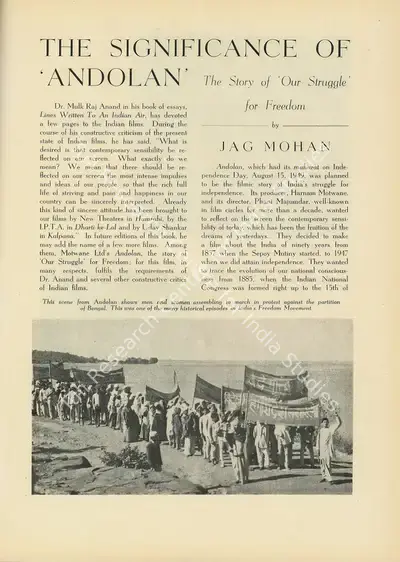Jag Mohan (Essayist), The Significance of Andolan, 1950, Essay