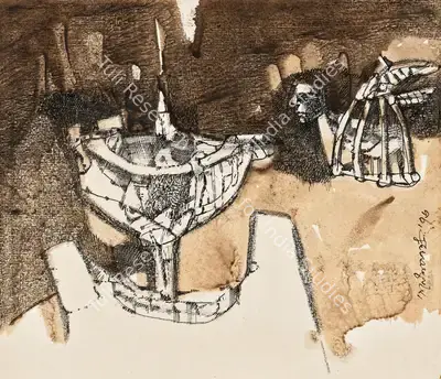 Ganesh Pyne (Artist), Untitled (After Crossing the Fountain), 1976, Painting