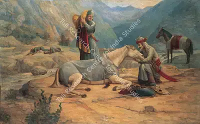 Mohan Sharma (Artist), Chetak's Last Hours, 1973, Painting