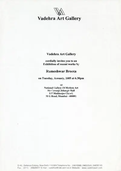 Rameshwar Broota (Artist), Exhibition of recent works by Rameshwar Broota, 2005, Solo Exhibition Invitation