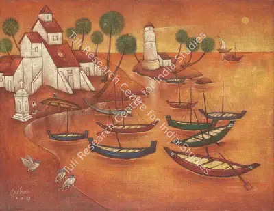 A.A. Raiba (Artist), Untitled (Landscape with boats), Painting