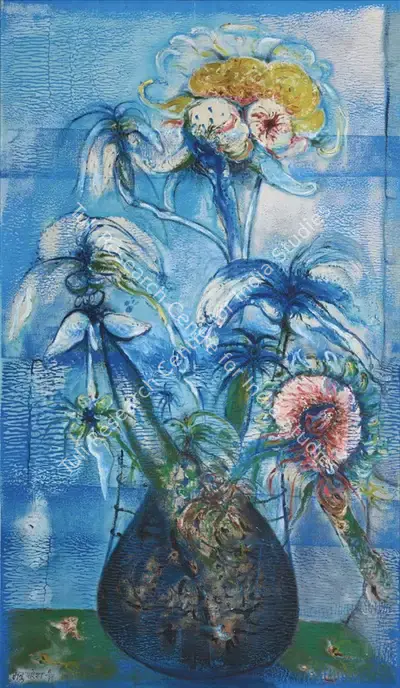 Manu Parekh (Artist), Blue Flower Vase, 1999, Painting
