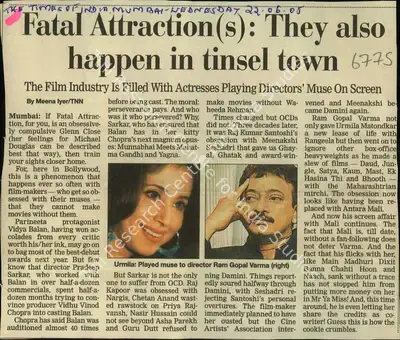Meena Lyer (Reporter), Fatal Attraction (s): They also Happen in tinsel town, 2005, Newspaper Clipping
