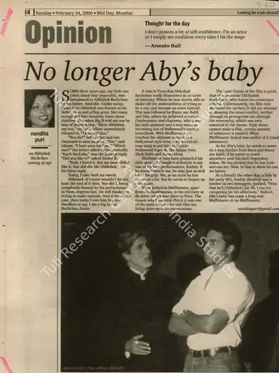 Nandita Puri (Reporter), No longer Aby's Baby, 2006, Newspaper Clipping