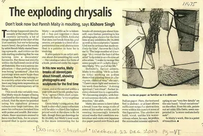 Kishore Singh (Writer), The Exploding Chrysalis, 2007, Newspaper clipping