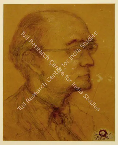 Mukul Dey (Artist), Portrait of the Artist Maurice Shellim, 1966, Drawing