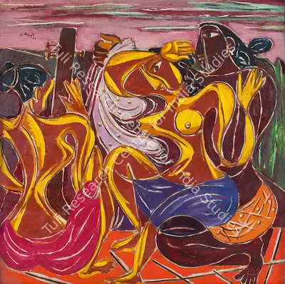 George Keyt (Artist), Prathama Milana, 1962, Painting