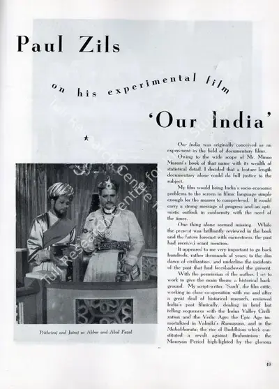 Paul Zils (Essayist), Paul Zils on His Experimental Film 'Our India', 1950, Essay