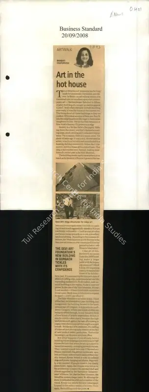 Bharati Chaturvedi (Reporter), Art in the Hot House, 2008, Newspaper Clipping