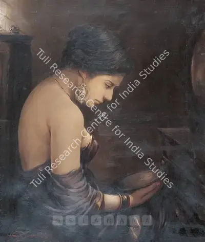 Hemendranath Mazumdar (Artist), Woman Before Mirror, 1920, Painting