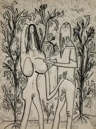 Souza, F.N. (Artist). Untitled (Adam And Eve), 1958 | Drawing, Sa.Onl/29.03.12, 1958