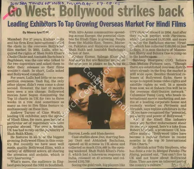 Meena Iyer (Reporter), Go West: Bollywood Strikes Back, 2005, Newspaper Clipping