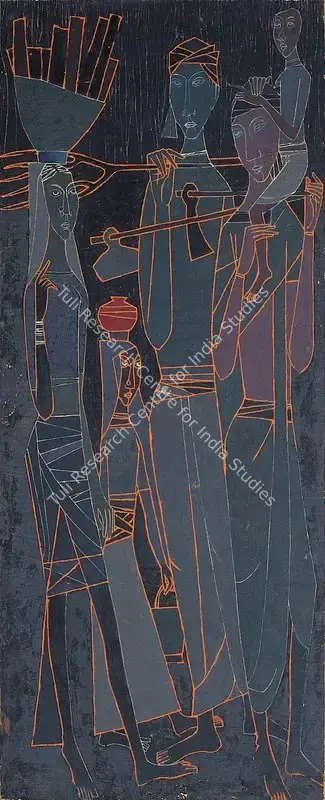 Shanti Dave (Artist), Villagers, 1955, Painting