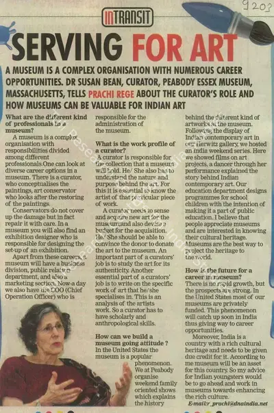 Prachi Rege (Reporter), Serving For Art, Newspaper Clipping