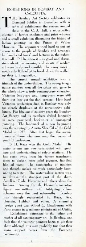 K.G. Subramanyan (Essayist), Exhibitions in Bombay and Calcutta, 1949, Essay