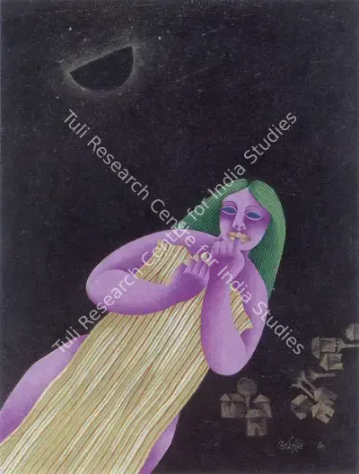 Dharmanarayan Dasgupta (Artist), At Night, Painting