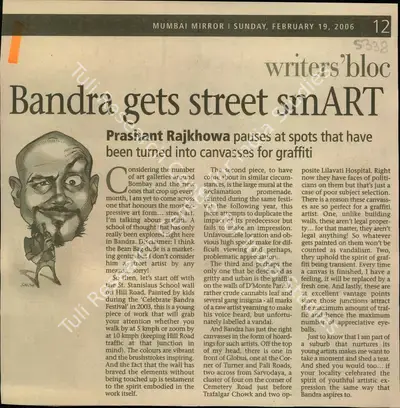 Prashant Rajkhowa (Reporter), Bandra gets street sm ART, 2006, Newspaper Clipping