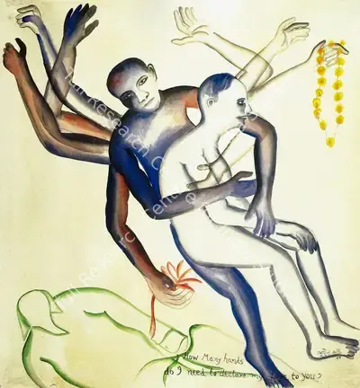 Khakhar, Bhupen P. (Artist). How Many Hands Do I Need to
 Declare my Love to You?. Watercolour on Paper, 1994 | Bhupen Khakhar , 1998 | Painting | FineArts | 00149701