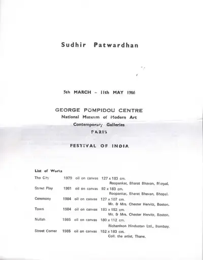 Sudhir Patwardhan (Artist), Sudhir Patwardhan, 1986, Solo Exhibition Invitation