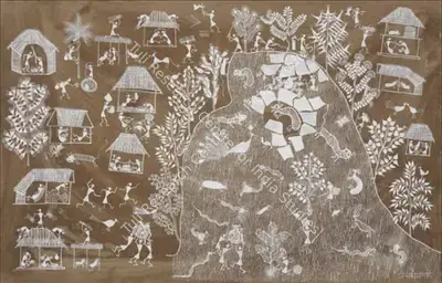 Jivya Soma Mashe (Artist), Untitled (The Man who would not work) (Warli Painting), Painting