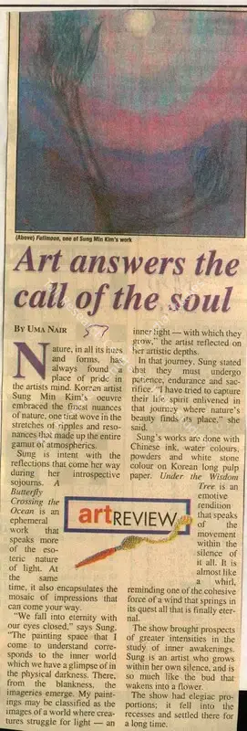 Uma Nair (Reporter), Art Answere the call of the soul, 2004, Newspaper Clipping