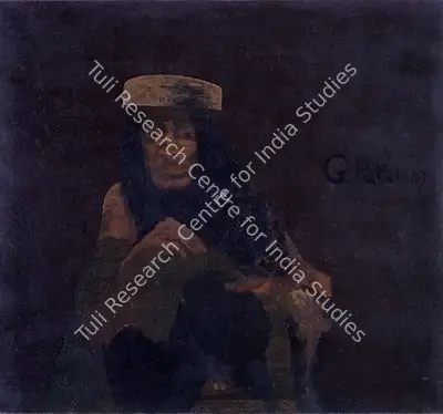 Patel, Gieve (Artist). Woman with Tin Hat. Oil on canvas, 1967 | Painting | FineArts | 00371757