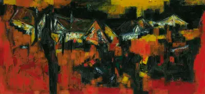 Raza, S.H. (Artist). Untitled (Village), 1958 | Painting, Ch.NeY/21.03.12, 1958