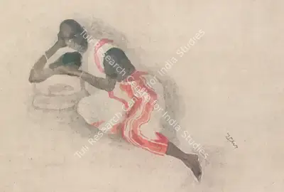 Maniklal Banerjee (Artist), Santhal Woman in a red bordered sari, Painting