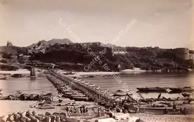 John Burke (Photographer), The bridge of boats and fort, from Khairabad, 1878, Antiquarian Photograph